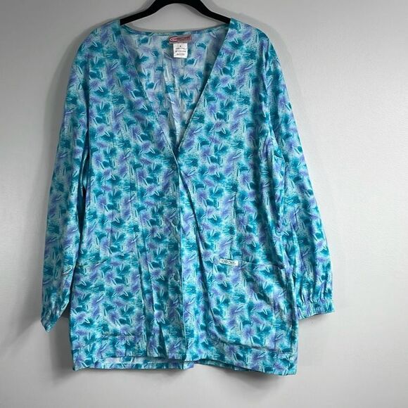 Cherokee cotton print two pocket button front cinch tie back scrub jacket coat M - Picture 1 of 12